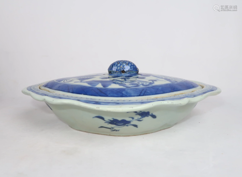 Chinese Canton Blue & White Covered Vegatable Dish