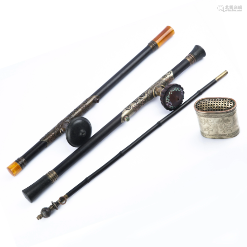 Set of Two Chinese Opium Pipes W/ Accessories