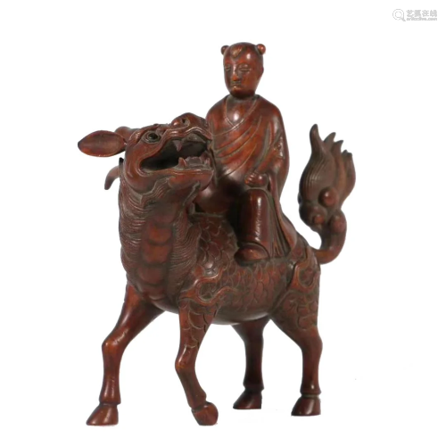 Carved Boxwood Figure Riding A Beast