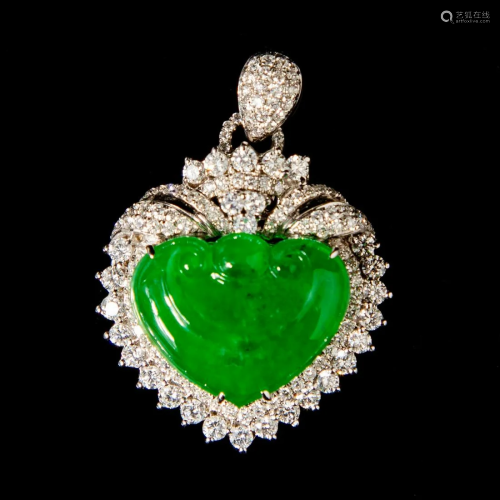 Very Fine Green Jadeite & Diamond Pendent