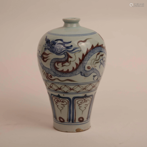 Blue and white glaze red plum vase