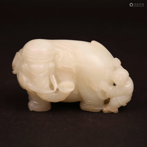 The 19th Century Hetian White Jade Happy Elephant