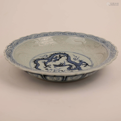 18th Century Blue and White Dragon Plate