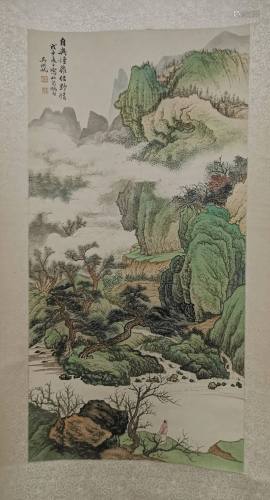 20th Century Wu Hufan Landscape Figure Painting