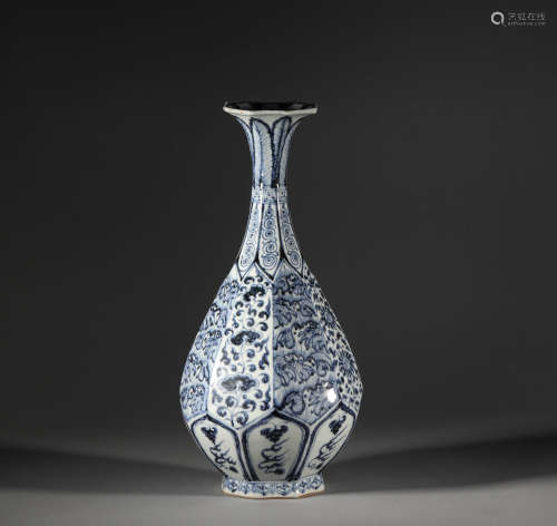 Qinghua eight edged bottle with entwined branches