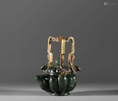 Bronze gilded Jasper pot in Qing Dynasty