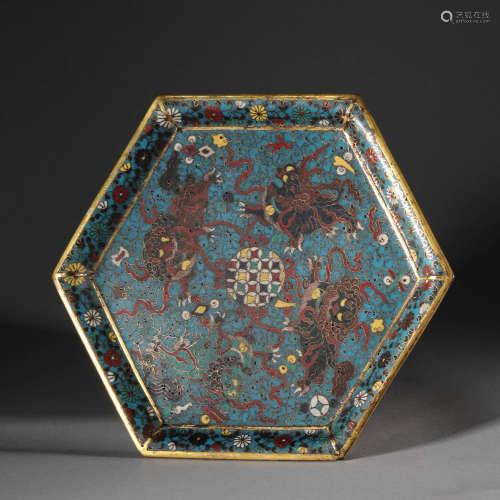 Cloisonne six edged plate in Qing Dynasty