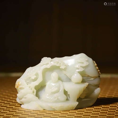 白玉山子摆件A WHITE JADE CARVING OF SCHOLARS UNDER PINES 