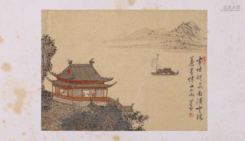 山水楼台图A SCROLL PAINTING OF A PAVILLION AND MOUNTAINS 