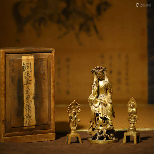 铜鎏金思维观音一组A SET OF GILT-BRONZE AVALOKITESHVARA STATU...