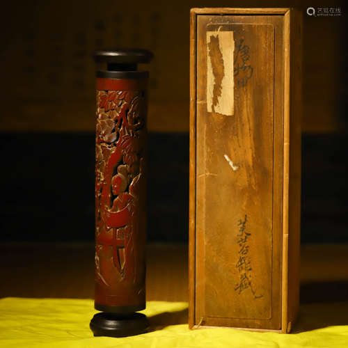 竹雕香桶A BAMBOO CARVING INCENSE HOLDER OF MOUNTAIN AND TREE...