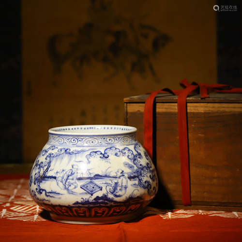 青花人物罐A PORCELAIN BLUE AND WHITE STORY PATTERN JAR AND B...