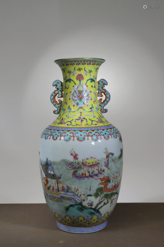 FOREIGN COLOR YELLOW GROUND VASE
