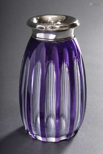 Kannelierte Kristall Vase mit violettem Überfang | Fluted cr...