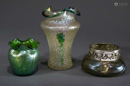 3 Diverse Jugendstil Glas Vasen mit unterschiedl | 3 Various...