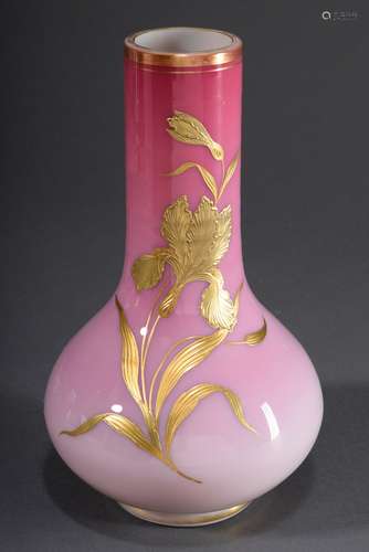 Jugendstil Opalinglas Vase mit roséfarbenem Verl | Art Nouve...