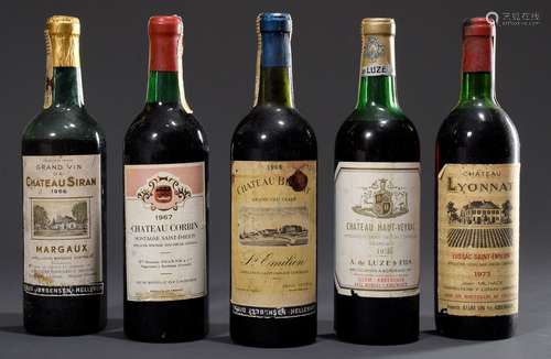 5 Diverse Flaschen Rotwein, Bordeaux, 1966 Chate | 5 Various...