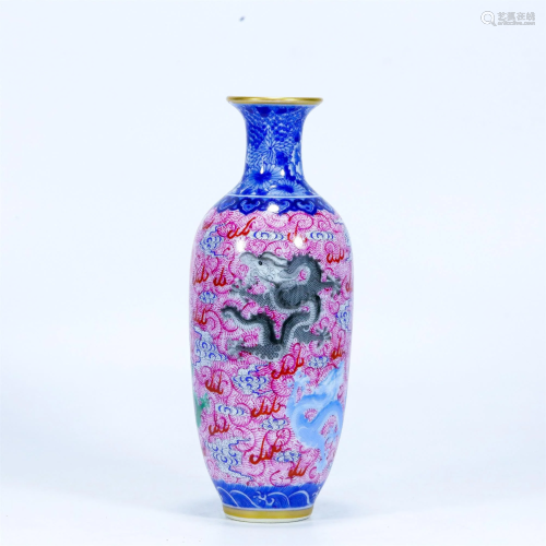 A Chinese Famille-Rose Dragon Porcelain Vase