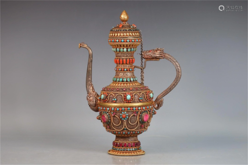 A Chinese Gilt Silver Wine Pot