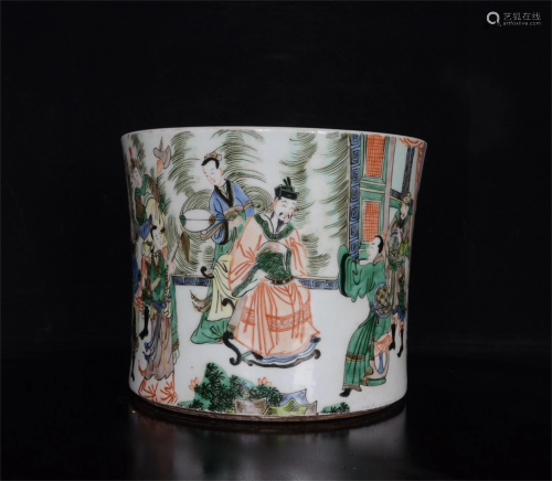 A Chinese Wu-Cai Glazed Figure Porcelain Brush Pot