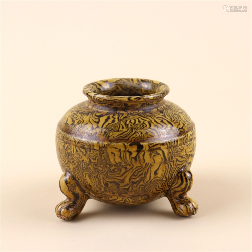 A Chinese Yellow Glazed Porcelain Tripod Censer