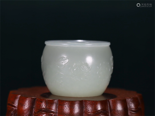 A Chinese Jade Lotus Shaped Cup