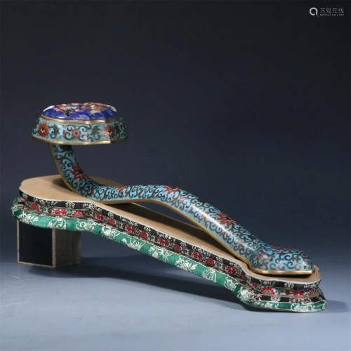 A Chinese Cloisonne Ruyi With Stone Inlaid
