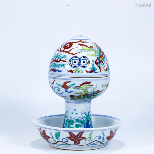 A Chinese Dou-Cai Porcelain Incense Burner