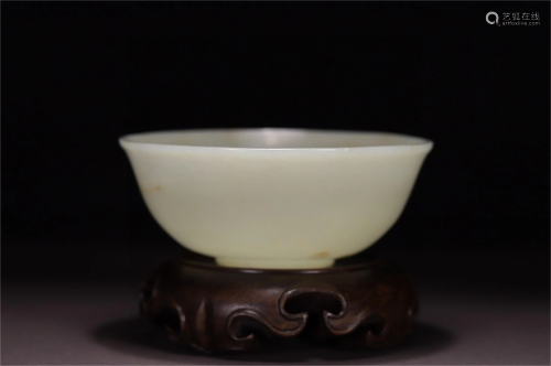 A Chinese Carved White Jade Bowl