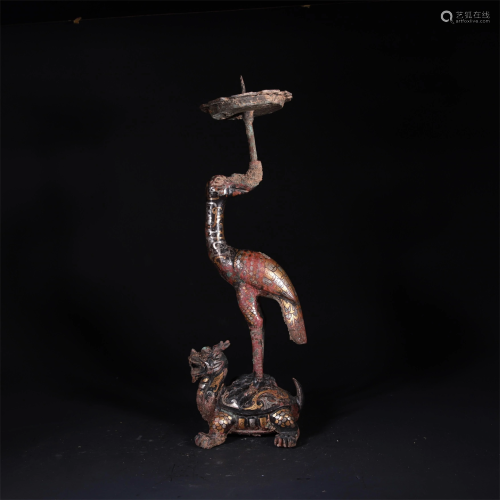 A Chinese Bronze Silver Candlestick
