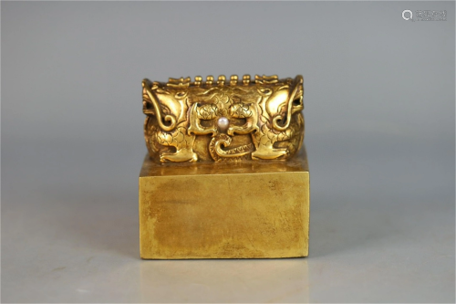 A Chinese Dragon Top Gilt Bronze Seal