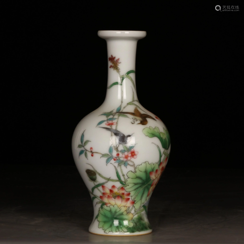 A Famille-Rose Flower And Bird Porcelain Vase