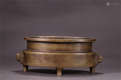 A Bronze Double Beast Ear Incense Burner