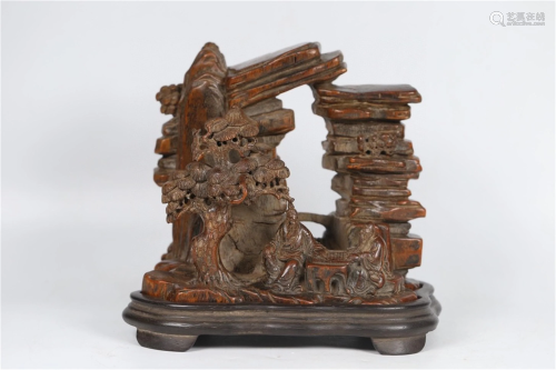 A Carved Agarwood Decoration With Figure Pattern