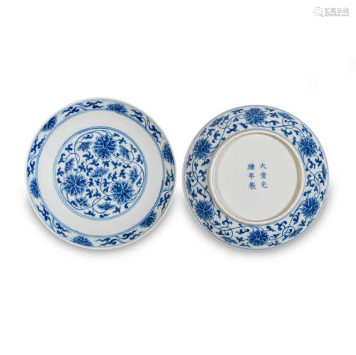 A PAIR OF BLUE AND WHITE 'LOTUS' DISHES Guangxu six-characte...