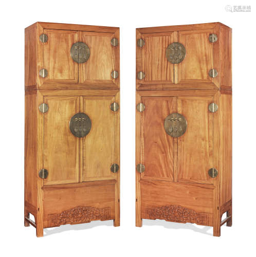 A MASSIVE PAIR OF ELMWOOD COMPOUND CABINETS Late Qing Dynast...
