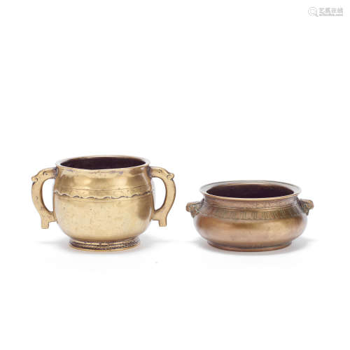 TWO BRONZE INCENSE BURNERS Xuande six-character marks, Qing ...