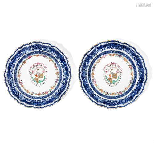 A PAIR OF EXPORT ARMORIAL DISHES Qianlong