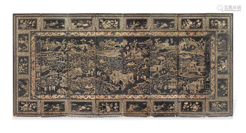 A BLACK AND GILT LACQUER EIGHT-LEAF 'LANDSCAPE' SCREEN 19th ...
