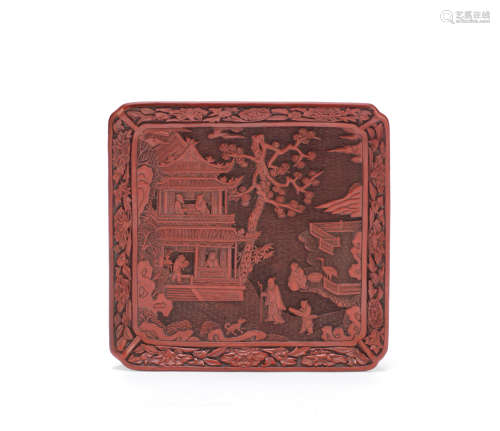 A CARVED CINNABAR LACQUER SQUARE TRAY Qing Dynasty
