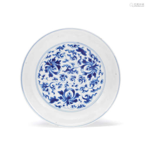 A BLUE AND WHITE 'LOTUS' DISH Kangxi six-character mark and ...