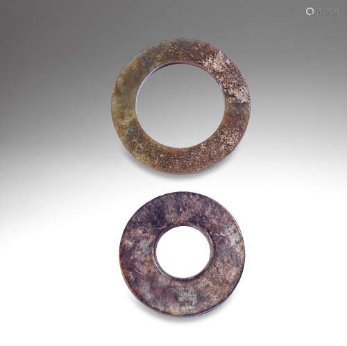 A JADE DISC, BI, AND A JADE RING, HUAN Warring States/Han Dy...