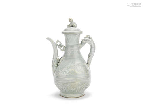 A RARE QINGBAI PEAR-SHAPED EWER AND COVER Yuan Dynasty