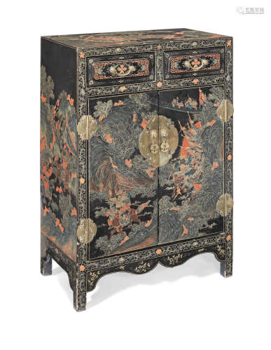 A PAINTED AND GILT LACQUER 'THREE KINGDOMS' CABINET 19th cen...