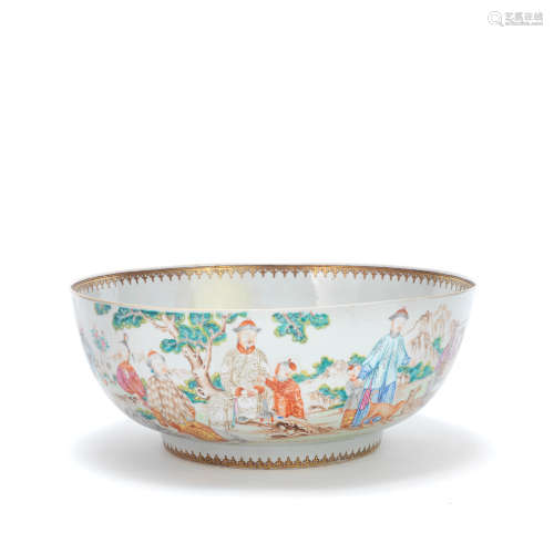 A LARGE FAMILLE ROSE EXPORT 'GARDEN PARTY' PUNCH BOWL Qianlo...