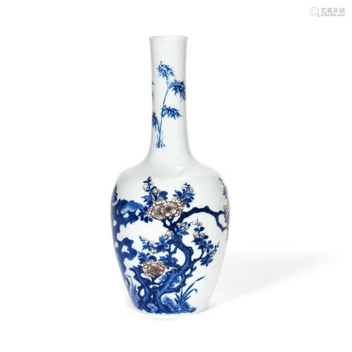 A BLUE AND WHITE AND COPPER-RED DECORATED BOTTLE VASE Chengh...