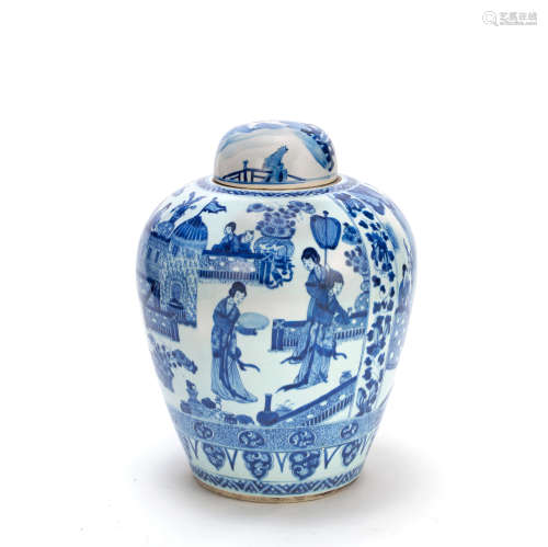 A BLUE AND WHITE 'LADIES' JAR AND ASSOCIATED COVER Kangxi