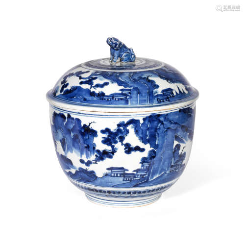 A LARGE ARITA BLUE AND WHITE DEEP BOWL AND COVER Circa 1700