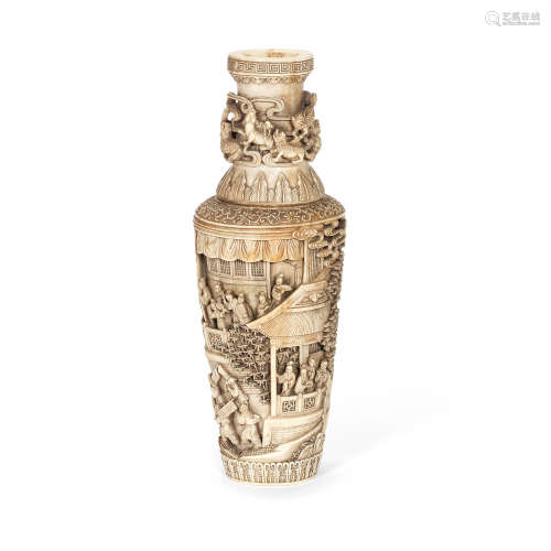 A FINELY CARVED IVORY VASE 19th century