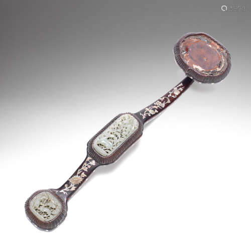 A MOTHER-OF-PEARL INLAID AND JADE INSET HONGMU RUYI SCEPTRE ...